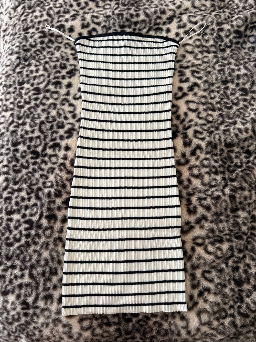 Divided Strapless Ribbed Tube Dress in Black & White Stripes